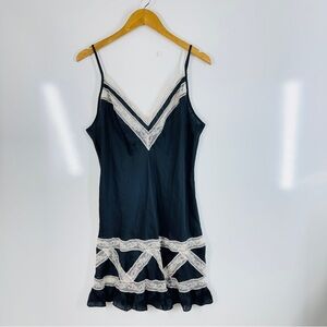 Victoria's Secret Y2k Slip Dress Black Satin Lace Babydoll Chemise Lingerie XL